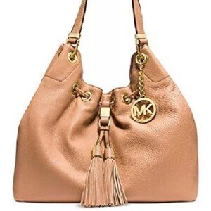 Michael Kors Women's Camden Large Drawstring Shoulder Tote Suntan Leather Bag